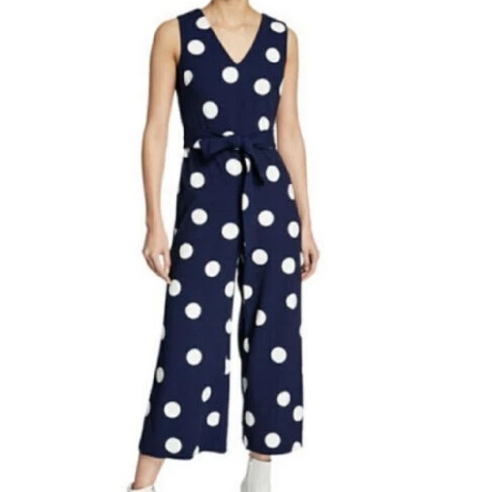 KARL LAGERFELD Paris Sleeveless Polka Dot Crop Pant Jumpsuit, Size 8 - Picture 4 of 10